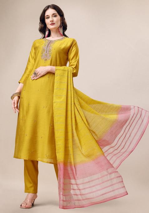 Multicolor Embroidery Rayon Kurta Set