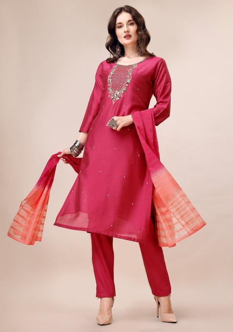 Multicolor Embroidery Rayon Kurta Set