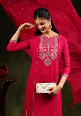Rani Embroidery Rayon Kurta Set