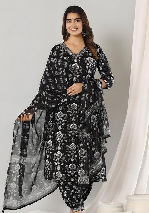 Black Embroidery Cotton Kurta Set
