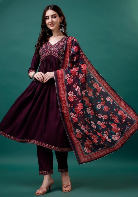 Multicolor Embroidery Rayon Kurta Set