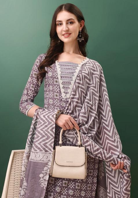 Lavender Embroidery Cotton Kurta Set