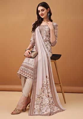 Brown Embroidery Cotton Kurta Set