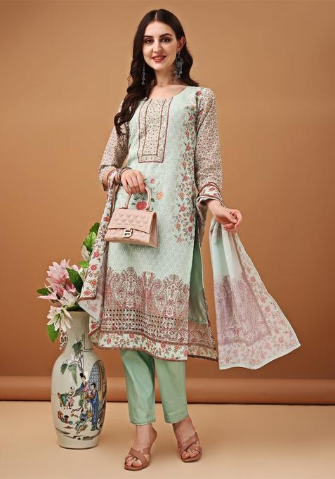 Green Embroidery Cotton Kurta Set