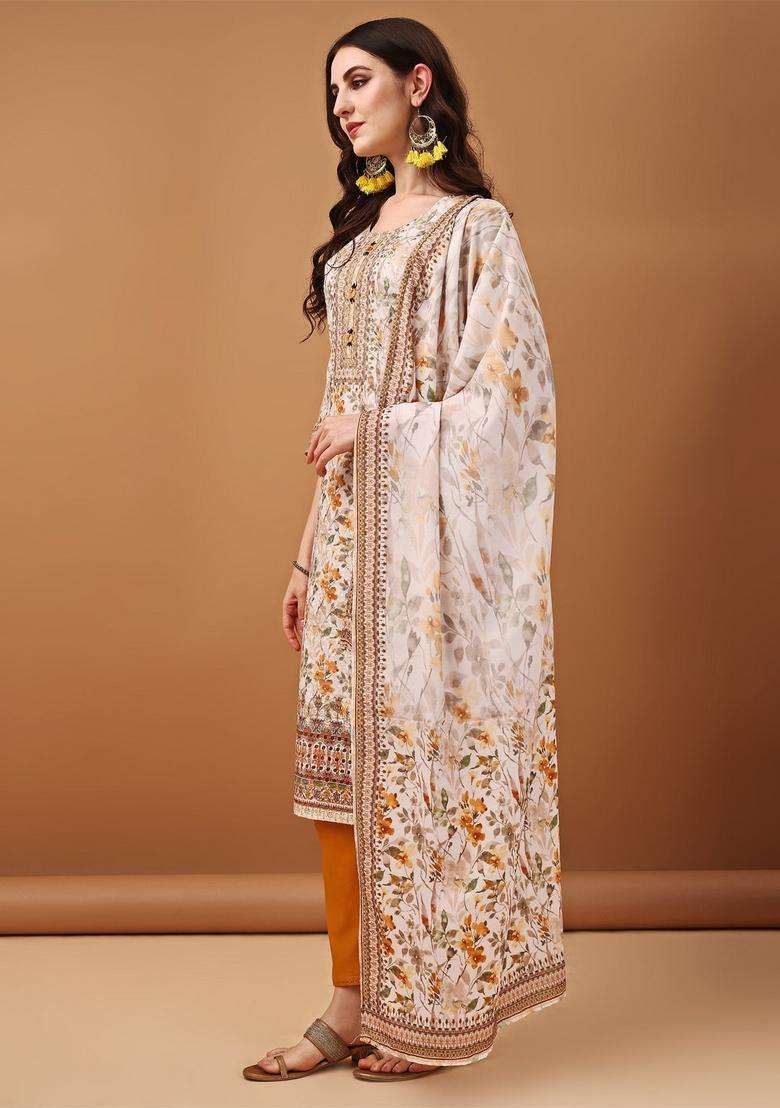 Yellow Floral Print Cotton Straight Kurta Set - Indya