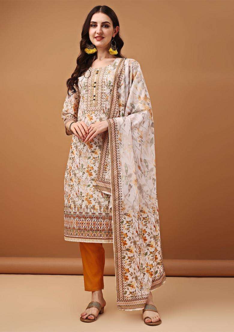 Yellow Floral Print Cotton Straight Kurta Set - Indya