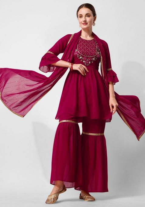 Multicolor Embroidered Rayon Sharara Set