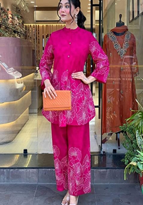 Pink Printed Cotton Co Ord Set