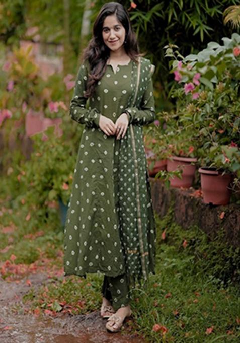 Green Embroidery Cotton Kurta Set