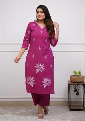 Pink Embroidery Cotton Kurta Set