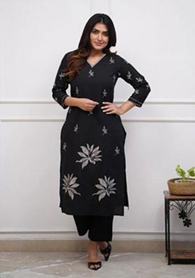 black Embroidery Cotton Co Ord Set