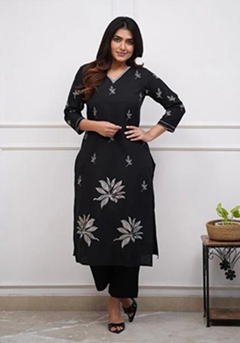black Embroidery Cotton Co Ord Set