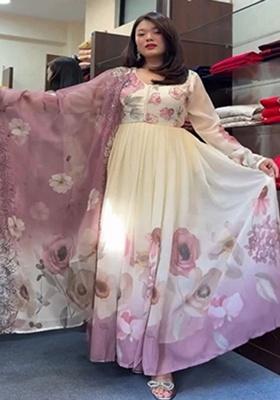 white Printed Silk Kurta Set