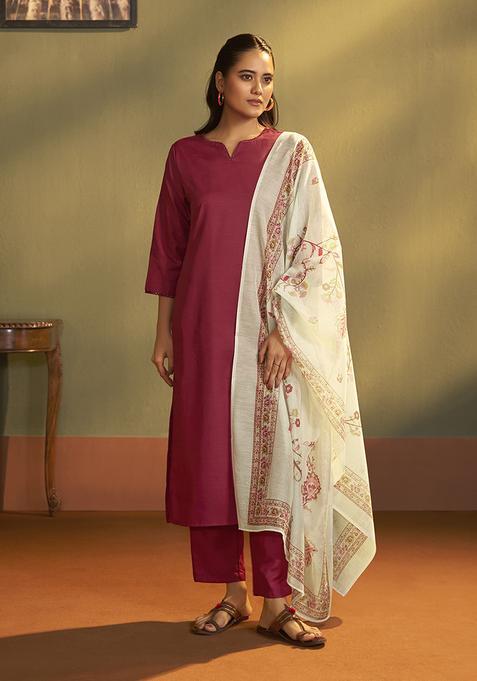 Red Printed Cotton Kurta Set