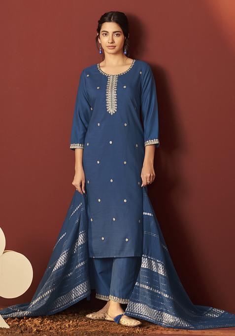 Rama Embroidery Chinnon Kurta Set
