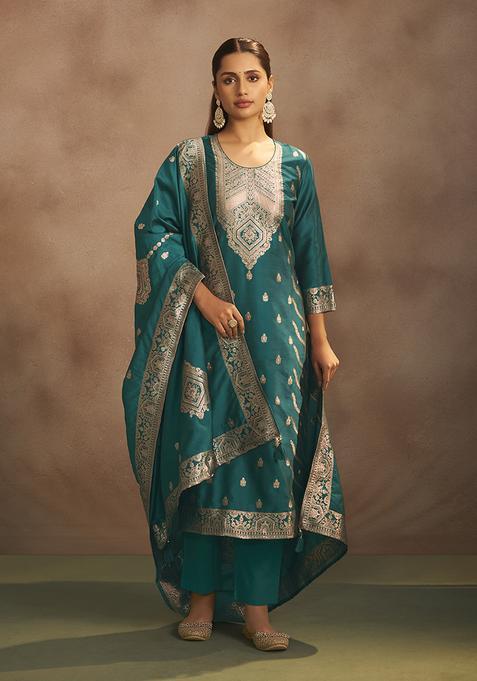 Rama Green Motif Silk Kurta Set