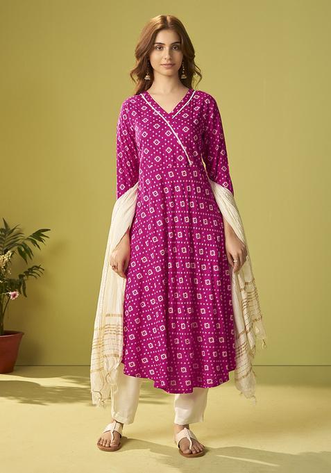 Pink Printed Viscose Rayon Kurta Set