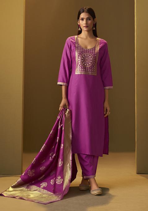 Pink Motif Cotton Kurta Set