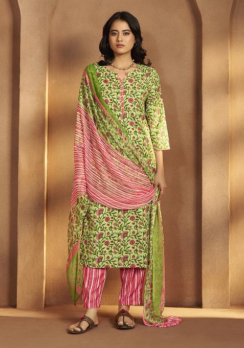 Pista Printed Cotton Kurta Set