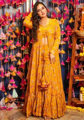 Yellow Digital Print Chinnon Kurta Set