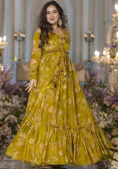 Smith green Digital Print Chinnon Kurta Set