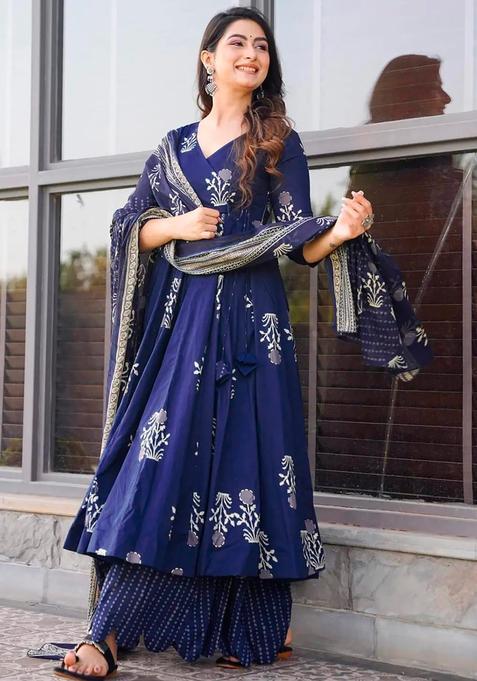 Royal blue Digital Print Maslin  Kurta Set