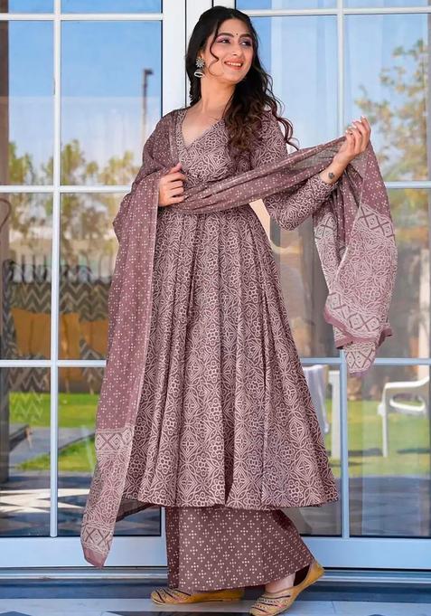 Mauve Digital Print Maslin&nbsp; Kurta Set