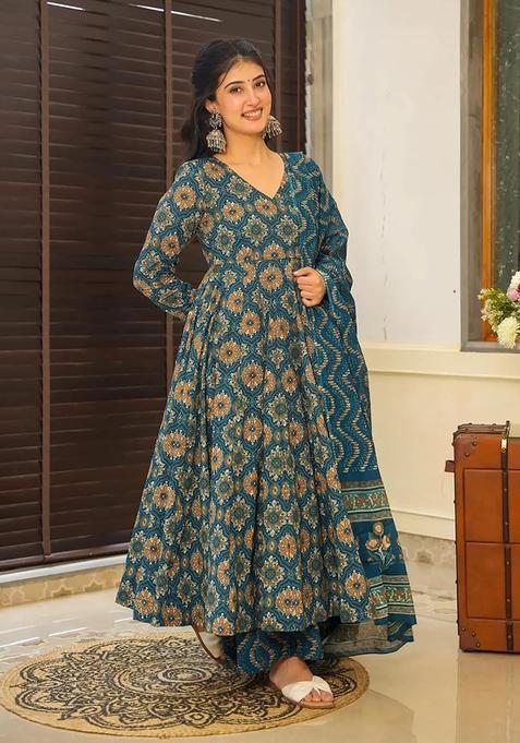 Aqua Blue Digital Print Maslin&nbsp; Kurta Set