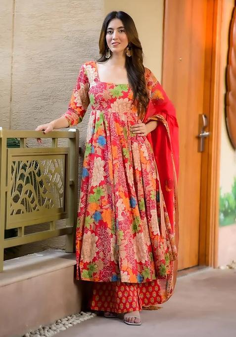 Pink Digital Print Maslin&nbsp; Kurta Set