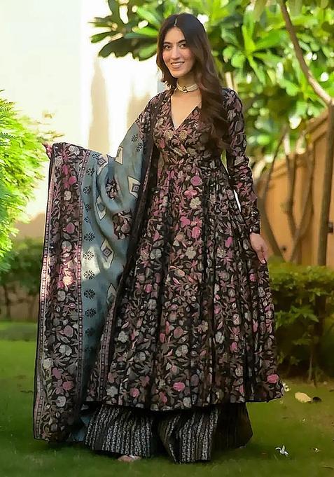 Black Digital Print Maslin&nbsp; Kurta Set