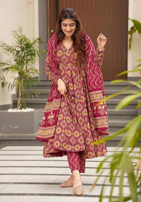 Burgundy Digital Print Maslin&nbsp; Kurta Set