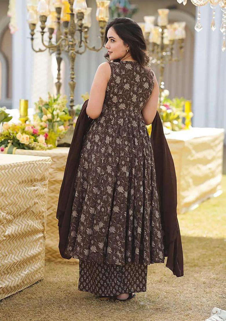 Brown Digital Print Muslin Kurta Set - Indya