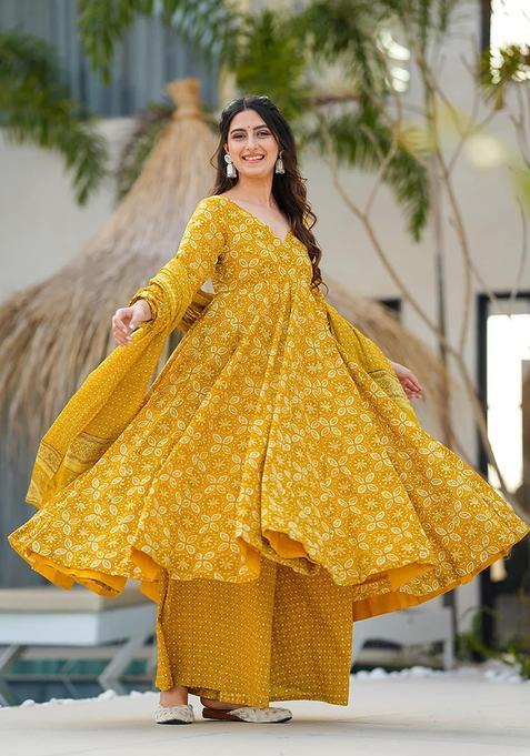 Yellow Digital Print Maslin&nbsp; Kurta Set