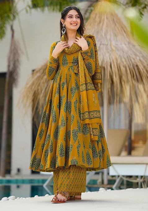 Mustard Digital Print Maslin&nbsp; Kurta Set