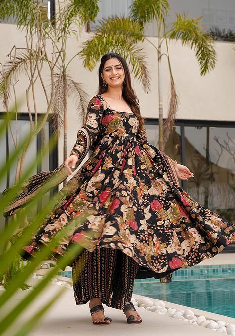 Black Digital Print Cotton Kurta Set