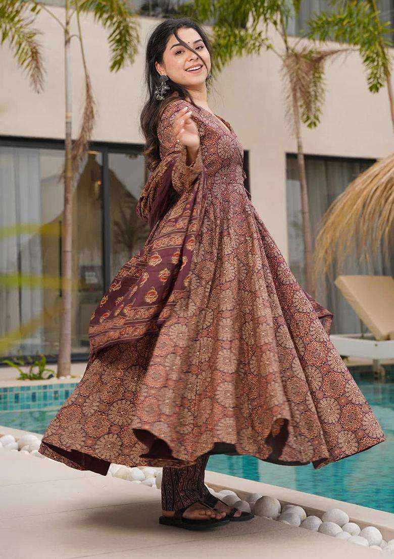 Brown Digital Print Cotton Kurta Set - Indya