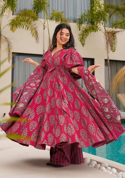 Pink Digital Print Cotton Kurta Set