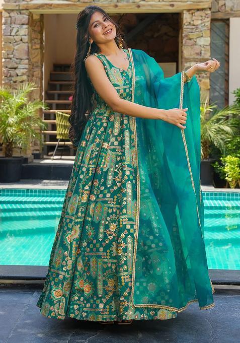 Sea Green Digital Print Silk Kurta