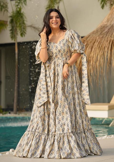 Cream Digital Print Rayon Kurta