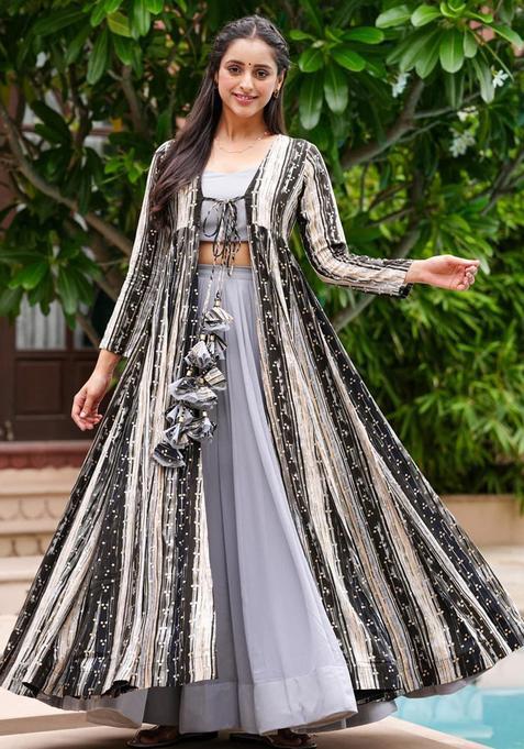 Grey Digital Print Georgette Kurta Set