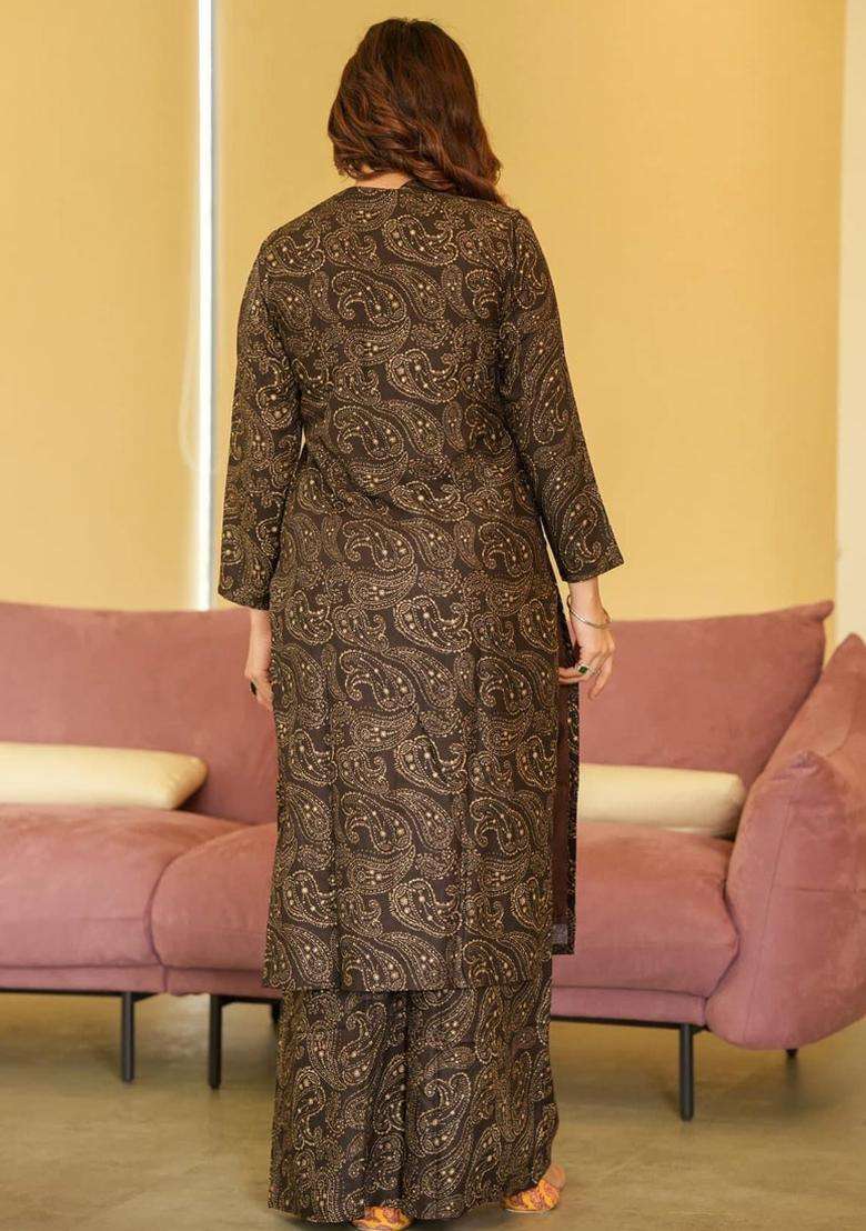 Brown Digital Print Muslin Kurta Set - Indya