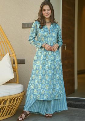 Sky Blue Digital Print Maslin&nbsp; Kurta Set