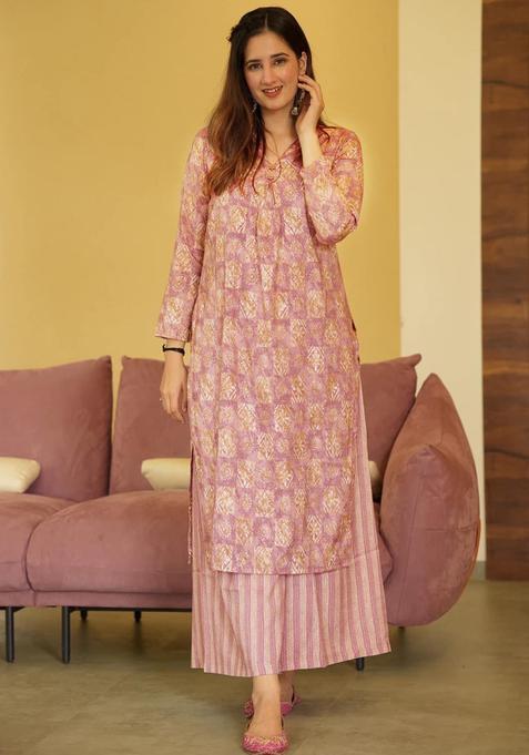 Pink Digital Print Maslin&nbsp; Kurta Set