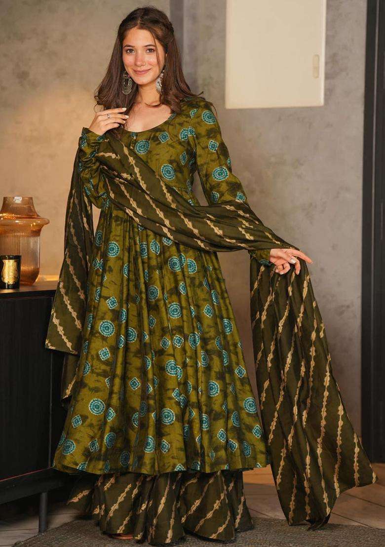 Green Digital Print Muslin Kurta Set - Indya