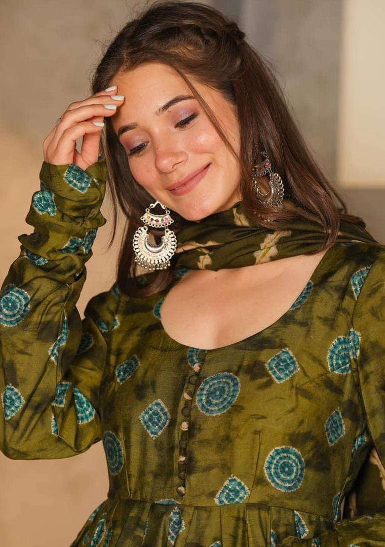 Green Digital Print Muslin Kurta Set - Indya