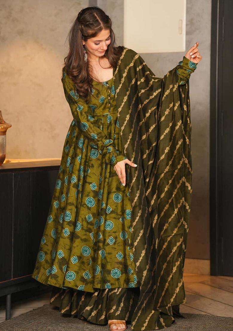 Green Digital Print Muslin Kurta Set - Indya