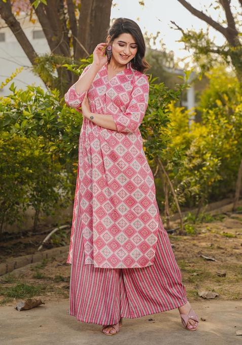 Peach Digital Print Rayon Kurta Set