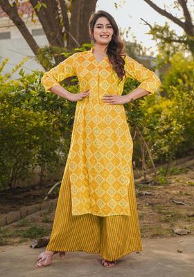 Yellow Digital Print Rayon Kurta Set