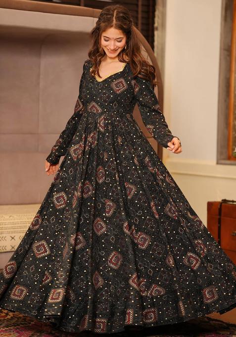 Black Digital Print Rayon Kurta