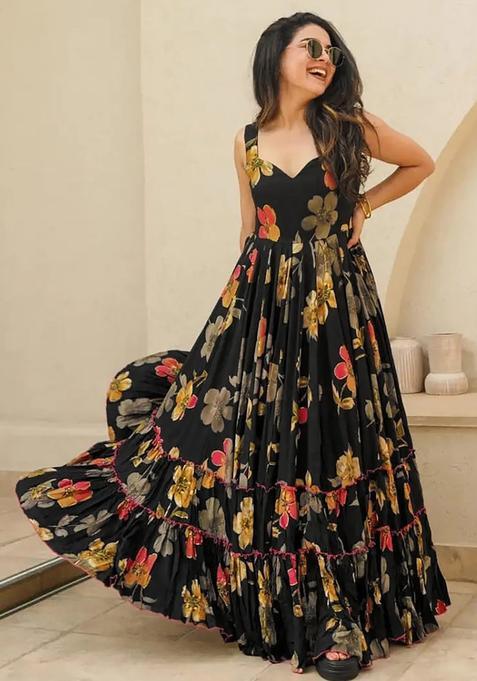 Black Digital Print Rayon Kurta